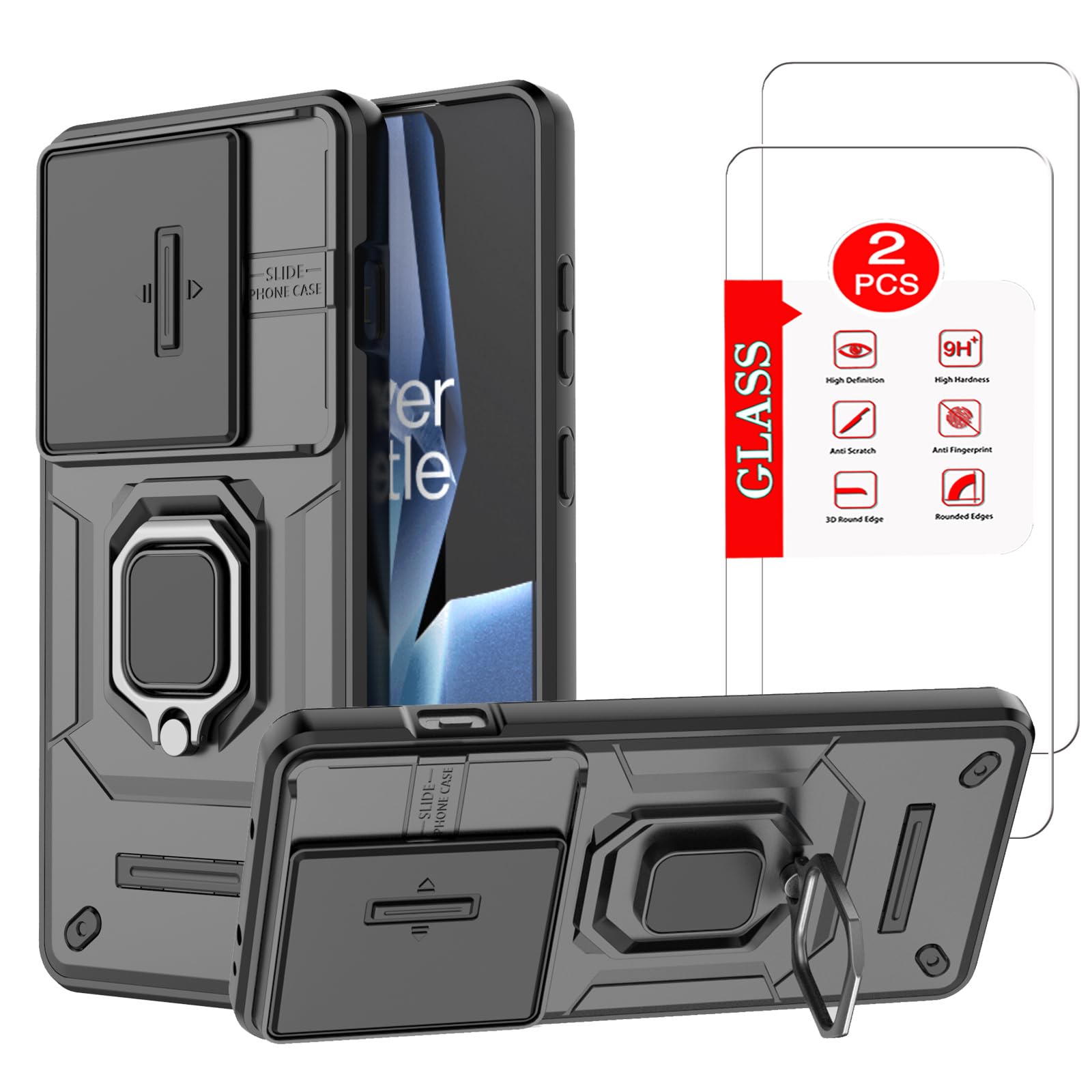 Photo 1 of Anvzle for OnePlus 13R 5G Case with [2 Pack] Tempered Glass Screen Protector, for OnePlus 13R/1+13R Heavy Duty Armor [Military-Grade] Protective?with Lens Protects Magnetic Stand Phone Cover Black