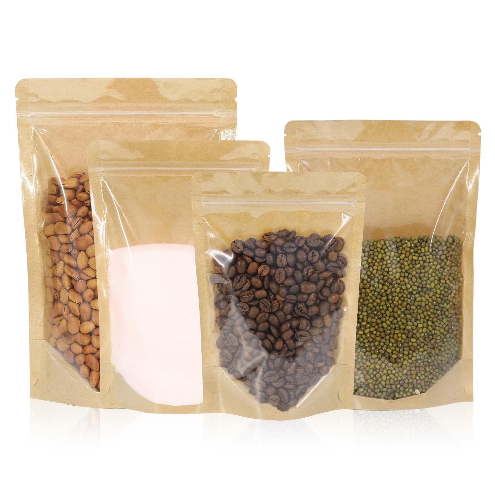 Photo 1 of 100 Pcs Stand Up Kraft Bags With Window Clear Resealable Food Storage (Kraft, 3.94×5.91 inch)