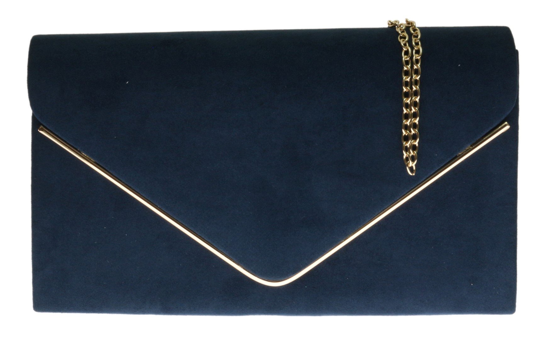 Girly HandBags Faux Suede Clutch Bag Envelope Metallic Frame Plain Design Evening -- Navy(Size: W 23, H 14, H 6 cm (W 9, H 6, D 1 inches))