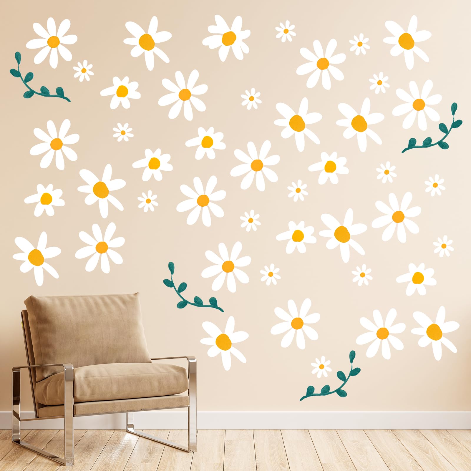 COMNICO 96pcs Cute Daisy Flowers Wall Sticker PVC Colorful Y2k Floral Wall Decor Vinyl Peel and Stick Flowers Stickers for Teen Girls Boy Kids Nursery Bedroom Kindergarten(12 Sheets) — image 1