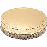 Juvale Cake Drum - 10-Inch Round Gold, Pack of 12, Scalloped - Cake Supplies & Disposable Cardboard Dessert Tray for Baking Display