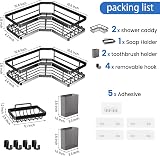 PKBD Corner Shower Caddy 3 Pack No Drilling Rustproof Stainless Steel Black view 2