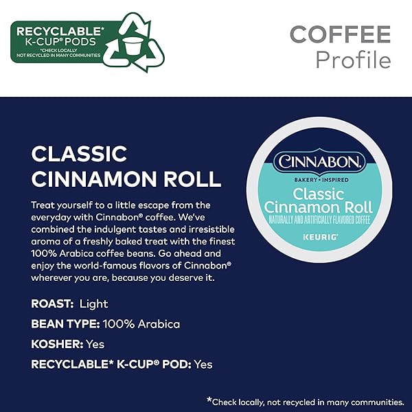 CINNABON CLASSIC CINNAMON ROLL KEURIG SINGLE-SERVE K-CUP PODS, LIGHT ROAST COFFEE, 48 COUNT