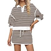 BASQDOV Womens Striped 2 Piece Outfits Long Sleeve Sweatshirt Button V Neck Sweatsuits High Waist Shorts Lounge Sets