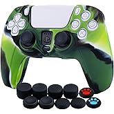 YoRHa Silicone Cover Skin Case for PS5 Controller x 1(Camouflage Green) with Thumb Grips x 10