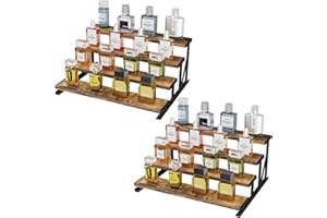 Lifewit 4-Tier Wooden Dispaly Riser with Metal Stand, Step Cologne Stand, Perfume Organizer, Display Shelf for Fragrance, Ski