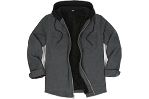 ZENTHACE Men's Sherpa Lined Full Zip Hooded Plaid Shirt Jacket