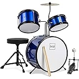 Best Choice Products Kids Beginner 3-Piece Drum Set, Junior Size Musical Instrument Practice Kit w/ Sticks, Cushioned Stool, 