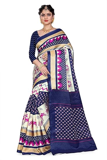 Hasti Womens Khadi Silk Saree With Free Blouse Piece(Navy)