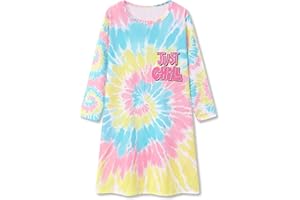 Tebbis Girls Nightgown – Soft Long Sleeves Sleepwear Trendy Tie Dye Spiral Nightdress Pajama Teen/Little Size 6-16
