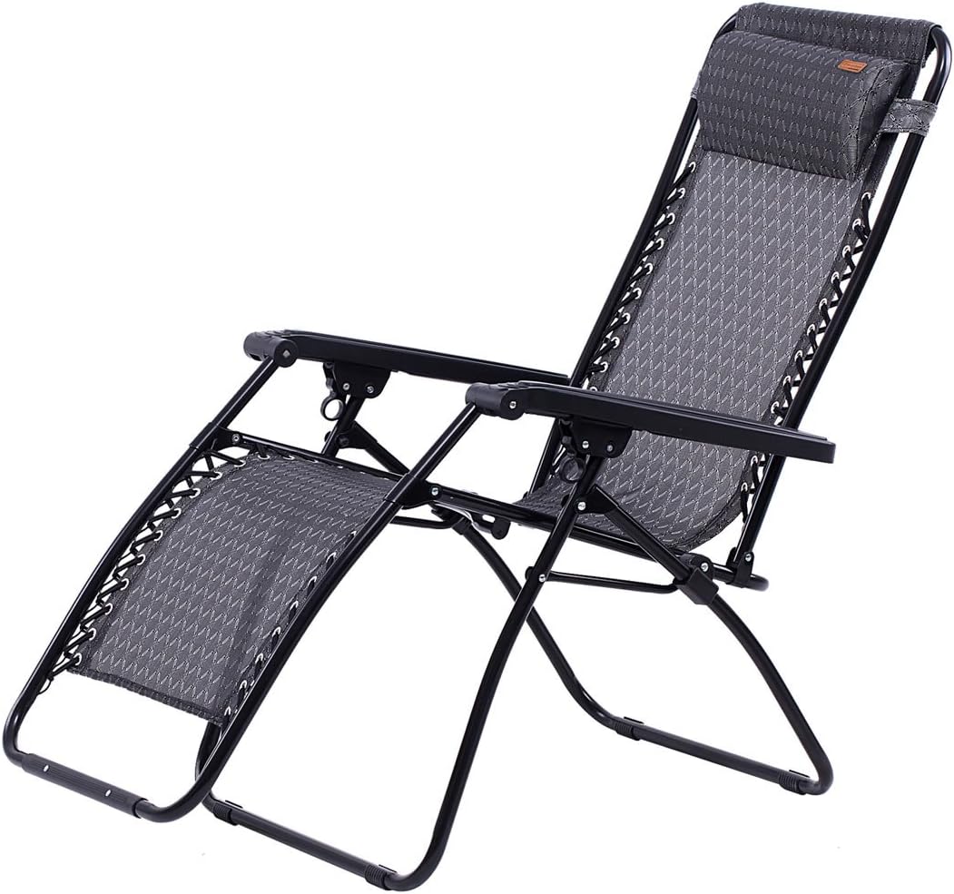 KingCamp Zero Gravity Lounger Patio Chair Textilene Folding Reclining Oversized Free-Adjustable with Headrest Pillow for Garden Outdoor Yard Beach Support 264lbs, Gray, 65 x 25.6 x 44.1 inches: Sports & Outdoors