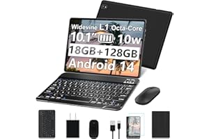 2025 Android Tablet 10.1 Inch Android 14 Tablets with 128GB ROM+18GB RAM (4+14 Virtual), 1TB Expand 2 in 1 10.1 Tablet with K