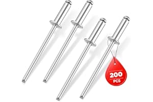 WORKPRO 200Pcs Aluminum Blind Rivets, 1/8" x 3/8" Pop Rivets Assortment, Aluminum Grip and Steel Mandrel, for Metal, Marine Boat, Automotive, Railway, and Duct Work- Pack of 200, Silver