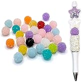 30PCS Rhinestone Bubblegum Beads for Beaded Pens, 16mm Chunky Crystal Suger Round Focal Bead, Sparkle Disco Ball Spacer Beads Bulk for DIY HandiCrafts Pens Keychain Jewelry Making Supplies