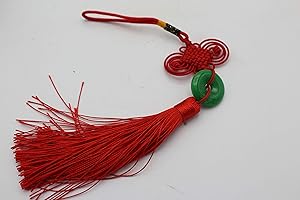 LuckyGifts Oriental Chinese Hand Made Mystic Knots Imitation Jade Prosperity Coin Tassels Hanging Charm Feng Shui Protection Protection (Red)
