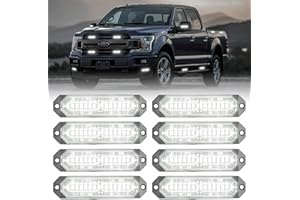 PKINGLAKE 8-Pcs 12 LED Sync Feature Emergency Strobe Grille Lights Ultra Slim Surface Mount Hazard Warning Flashing Light Bar for Firefighter/Construction/Police/Trucks/Vehicles/Car/SUV (White)