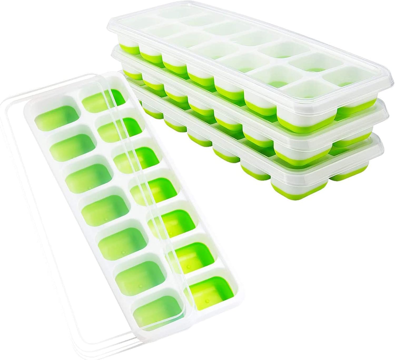 OMorc Ice Cube Trays 4 Pack, Easy-Release Silicone and Flexible 14-Ice Trays with Spill-Resistant Removable Lid, LFGB Certified and BPA Free, Stackable Durable and Dishwasher Safe: Kitchen & Dining