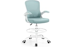 FINATI Drafting Chair, Ergonomic Tall Office Chair with Flip-up Armrests, High Chair with Lumbar Support and Adjustable Footr