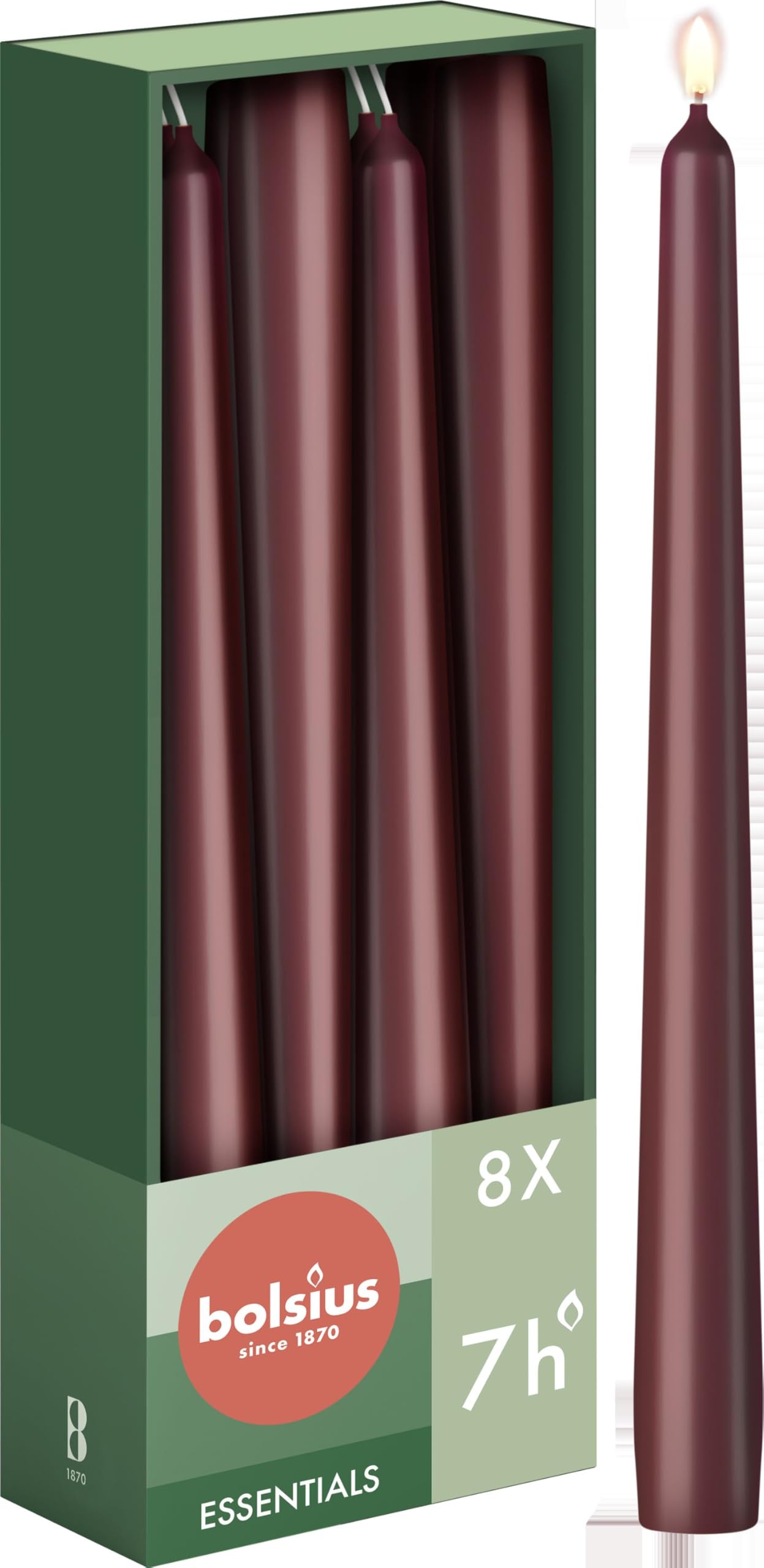 Bolsius Tapered Candles - Dark Red - 8-Pack - 24.5 cm - Decorative Household Candles - Burning Time of 7 Hours - Unscented - Includes Natural Vegan Wax - Without Palm Oil — image 1