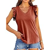 Valphsio Womens Casual V Neck Blouse Tops Frilled Ruffles Solid Sleeveless Tanks