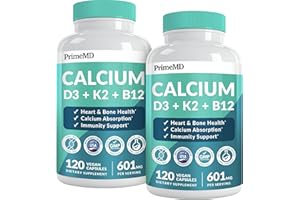 PRIMEMD 4-in-1 Calcium Supplements for Women and Men - Calcium with Vitamin D3 K2 5000 IU Supplement, 601mg per Serving for Heart, Bones & Body Defenses - Gluten-Free, Vegan-Friendly (240 ct)