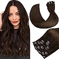 Hetto Human Hair Extensions Clip ins Medium Brown Hair Extensions Clip in Human Hair Double Weft 16 Inch 7pcs 120g