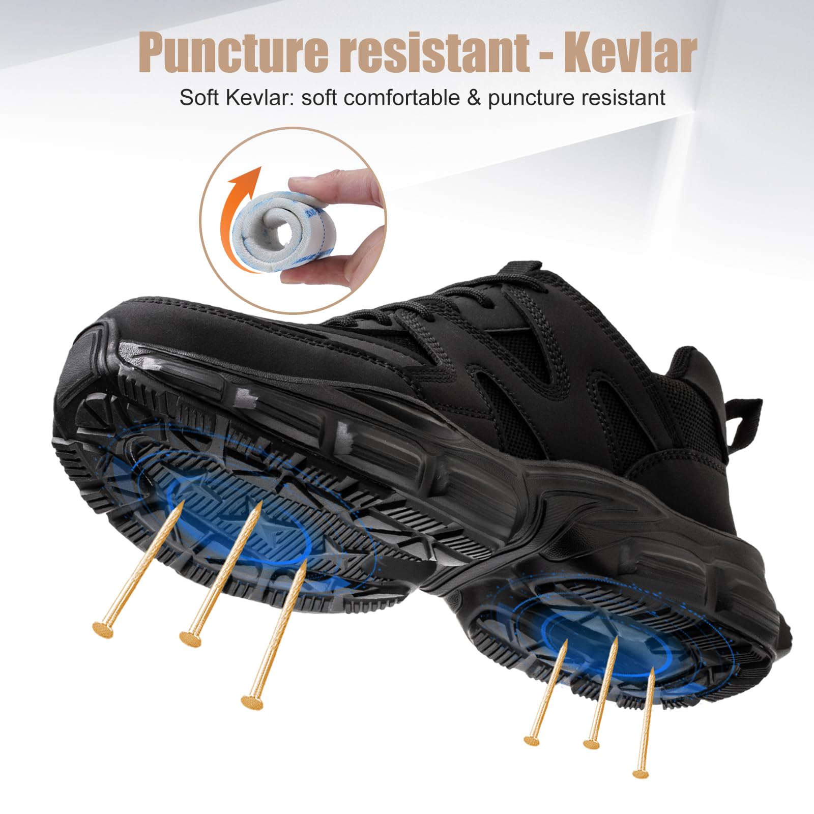 Hogent Steel Toe Shoes for Women Men Wide Non Slip Composite Work Sneakers Indestructible Comfortable Safety Tennis Shoes Lightweight Breathable Construction Sneakers Puncture Proof Ergonomic Design