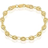 Beaux BijouxSterling Silver Puffed Marina/Mariner Bracelets or Anklets Anchor Link Chains Gold or Rhodium Plated 7 or 9 inch Italian Made 4mm-6mm Ankle Bracelet Chains for Women