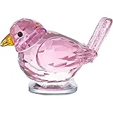 Qianwei Pink Crystal Bird Figurine Collectible - Handmade Glass Animals Figurines Crystal Office Desk Table Home Decor Paperweight