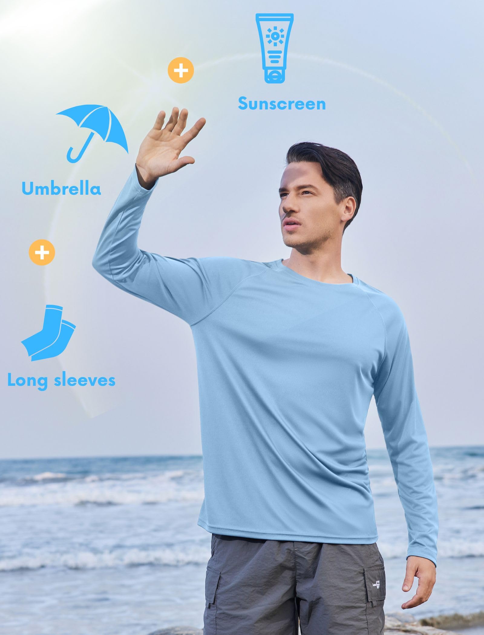 PINSPARK Men's Swim Shirt Quick-Dry Long Sleeve Rash Guard for Men UPF 50+ Light Pullover Sun Protection UV Fishing Shirts