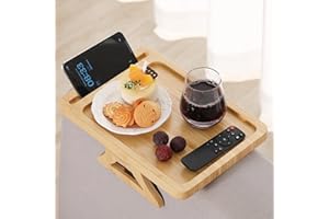 GEHE Couch Arm Table Tray, Bamboo Sofa Arm Tray Table for Couch Arm, Durable & Foldable Sofa Armrest Tray, Armrest Table for Food, Drinks, Snacks, Remote, Control, Phone
