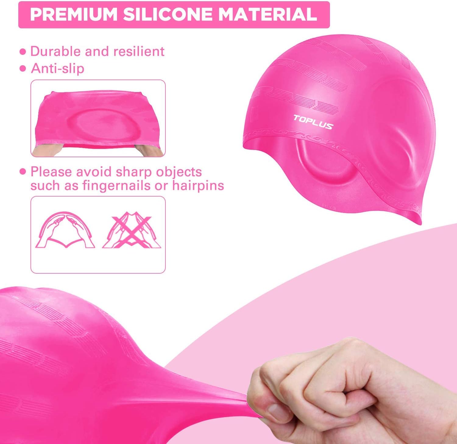 TOPLUS Swim Cap, Silicone Swimming Cap Waterproof Unisex Swimming Caps Non-Slip 3D Ergonomic Design Ear Pockets for All Ages and All Hair Lengths : Sports & Outdoors