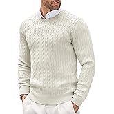 COOFANDY Men's Crewneck Knit Sweater Slim Fit Lightweight Casual Twist Patterned Cable Knitted Pullover
