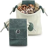 Toprank Leather Foraging Pouch – Collapsible Canvas and Leather Belt Bag for Hiking, Mushroom, Rock & Shell Collecting (Green/Off-White)