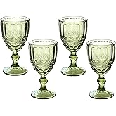 Taganov Green Wine Glasses set of 4 Vintage Glassware Drinking Water Goblets 10 OZ Colored Water Glasses Juice Cups for Wedding Party