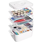 Tebery 4 Tier Plastic Craft Storage Organizer, Clear Stackable Arts Supply Box with Removable Tray, Portable Bead Jewelry Sew