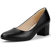 IDIFU IN2 Women's Pumps Closed Round Toe Low Block Chunky Heels Short Small Thick Heels Wedding Bridal Homecoming Work Prom Dress Shoes for Women Comfortable Cute Dressy Formal Classic Pumps Shoes