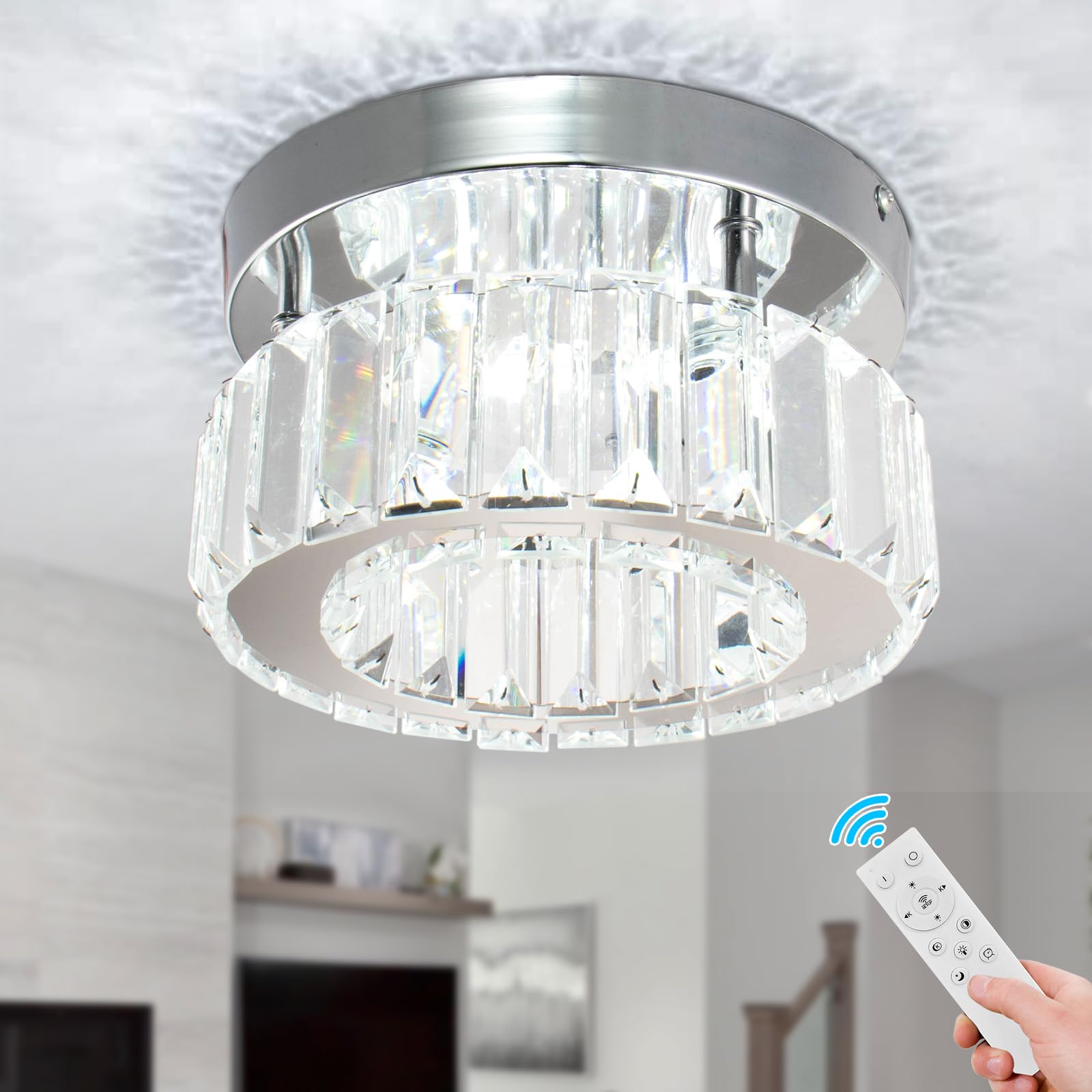 Mini Crystal Chandelier Big Crystal Ceiling Lamp Round LED Pendant Light for Hallway Stairecase (Dimmable) — image 1