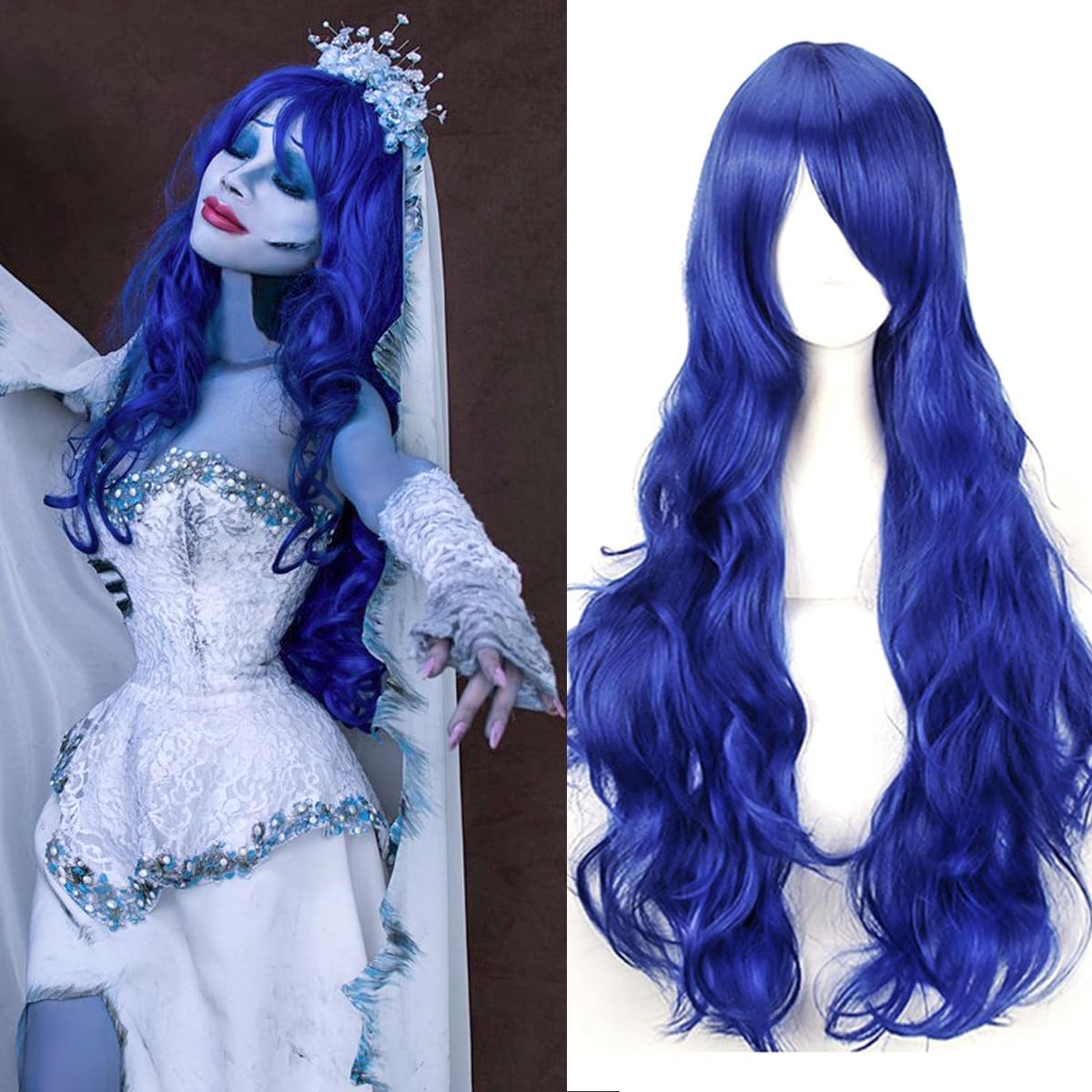 Colorfulpanda 32" 80cm Long Blue Curly Full Wavy Hair Wig Anime Cosplay Halloween Costume Party Synthetic Wigs for Women Girls Bright Blue — image 1