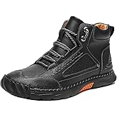 CrazySavage Mens Casual Leather Orthopedic Handmade Boots Fashion Mid Top Walking Driving Shoes Waterproof Arch Support Spacious Toe Box Outdoor Non-Slip Trekking Boot