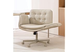 amseatec Criss Cross Chair with Armrests & Wheels, PU Leather Vanity Chair, Comfortable Adjustable Swivel Computer Office Desk Chairs for Home, Make Up, Bed Room (Cream White)