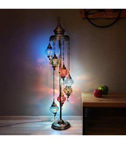 Lámpara De Pie Turca Con Bolas De Cristal (3-9 Luces): Magia Marroquí Para Tu Salón + Bombilla Gratis