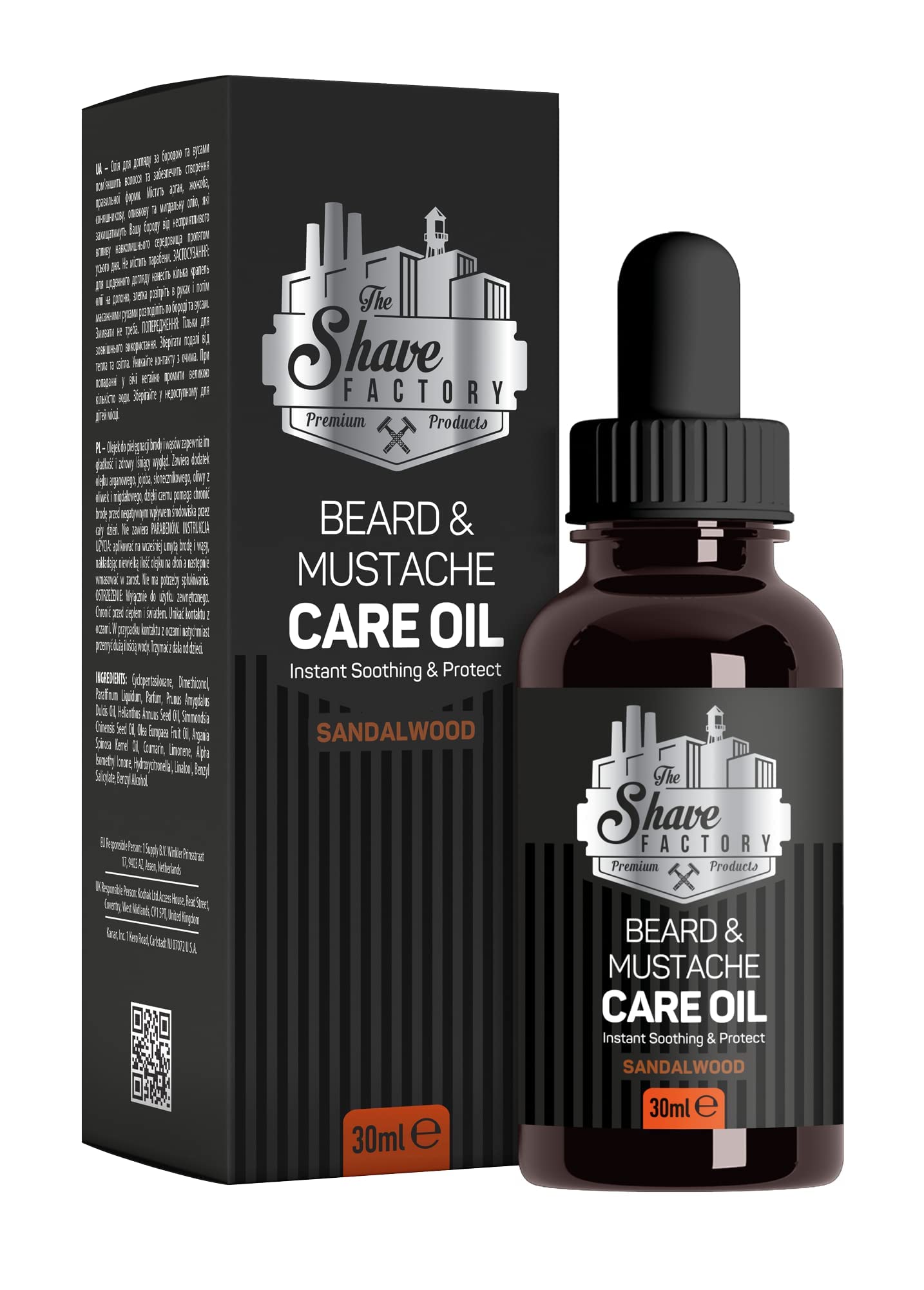 The Shave Factory Beard & Mustache Care Oil with Sandalwood - Product For Professional Barbers and Traditional Shaving & Grooming Enthusiasts (30 ml(1 fl. oz))