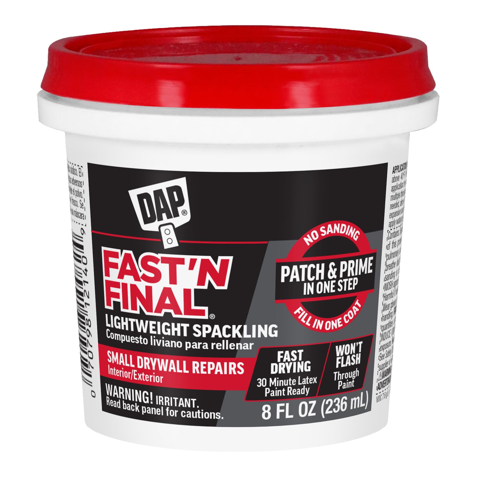 DAP Fast 'N Final Lightweight Spackling, White, 8 Oz (7079812140)