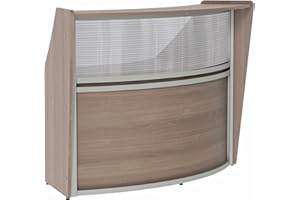 Linea Italia Curved Office Clear Panel | Easy to Assembly Single Unit Reception Desk Counter for Lobby, Salon, 72" x 32", Walnut