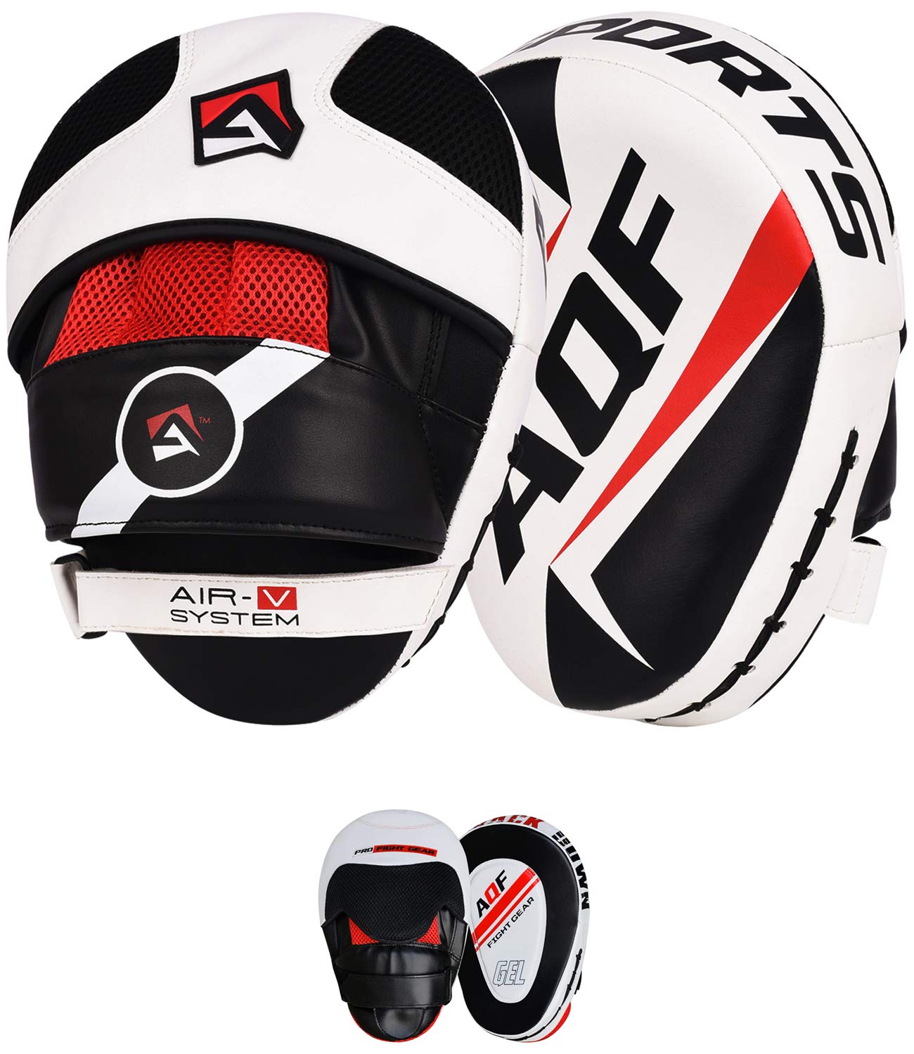 AQF Boxing Pads Adult, Muay Thai Training Focus Pads, Rex Leather Kickboxing Foam Pads (White/Black)