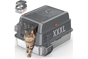 XXXL Stainless Steel Cat Litter Box with Lid，Extra Large Enclosed High Sided Metal Litter Box with Removable Lid, 180°-Top Fl