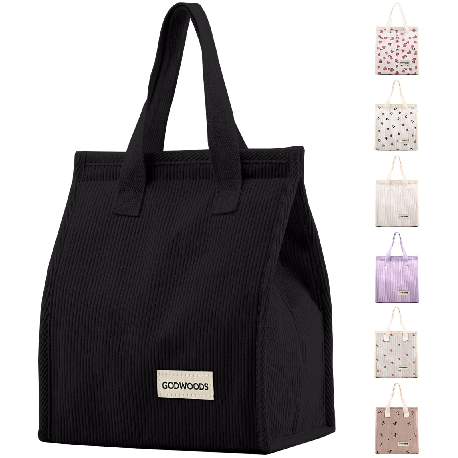 Photo 1 of 1pc   TELLUMO Lunch bag, Insulated Lunch Bag for Women Men Large Lunch Box Container Reusable Leakproof Tote for Office, Work, School, Beach or Travel (S- Corduroy Black)