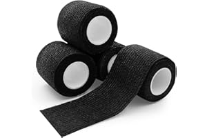 Tattoo Grip Tape - Ruicoo 4pcs Tattoo Grip Wrap Cover Disposable Tape Self-adhesive Bandage 2"x 5 Yards Black Tattoo Grip Tape for Tattoo Machine Grip
