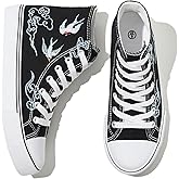 kufeiti Women's High Top Canvas Sneakers Canvas Shoes Lace up White Black Sneakers Casual Walking Shoes
